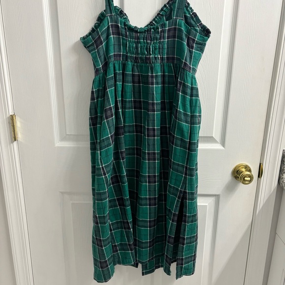 Lazy Oaf Plaid Flannel Midi Dress Size 12 Tie Straps Button Front Green Black - Picture 10 of 11
